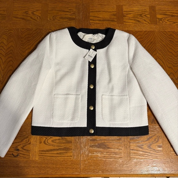 NEW J. Crew Factory Lady Tweed Jacket 14 Black White Gold Button Blazer Chic - Picture 3 of 16
